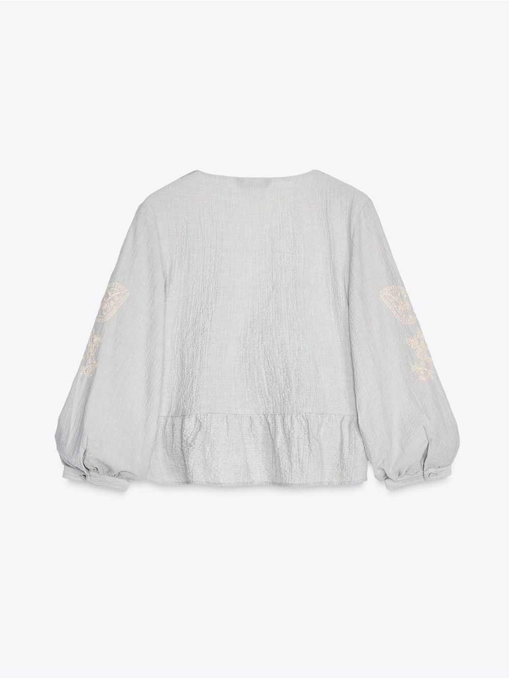 Zara Light Gray Embroidered Balloon-Sleeve Blouse